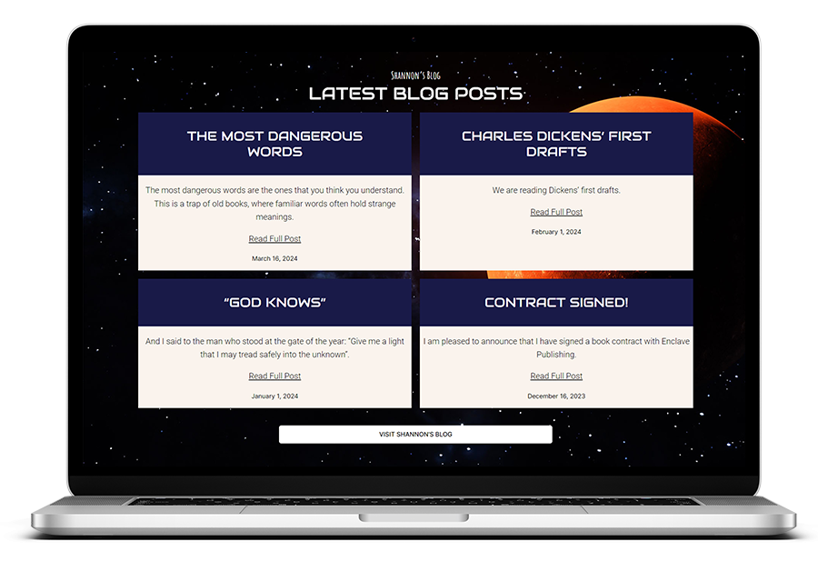 A laptop mockup of a website page with the heading 'Latest Blog Posts' which features a series of four blog posts. 