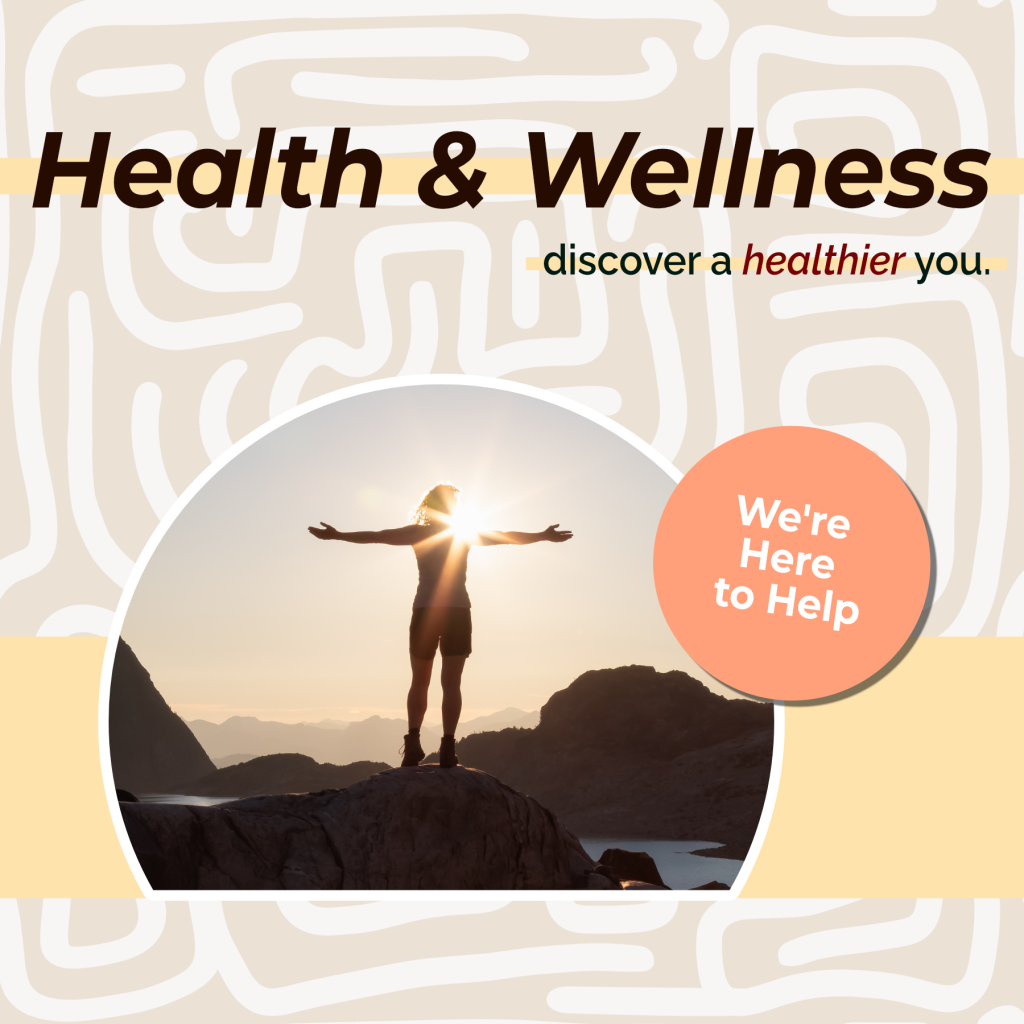 Social media sample post of someone standing on a mountain with the words, 'Health & Wellness: Discover a Healthier You'.